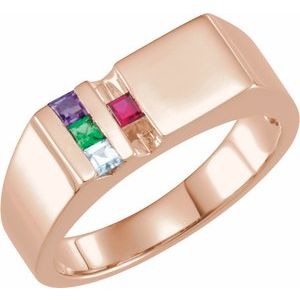18K Rose Gold 4-Stone Engravable Family Signet Ring Mounting