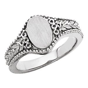 Sterling Silver 1.5 mm Round Accented Oval Signet Ring Mounting
