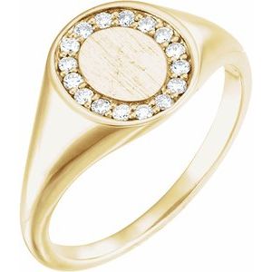 14K Yellow Gold 1/6 CTW Natural Diamond Halo-Style Signet Ring