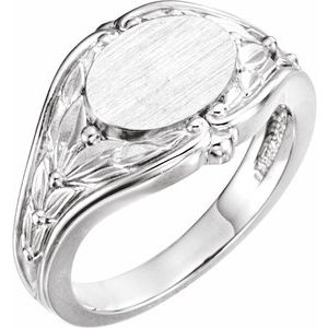 14K White Gold 10x8 mm Oval Signet Ring