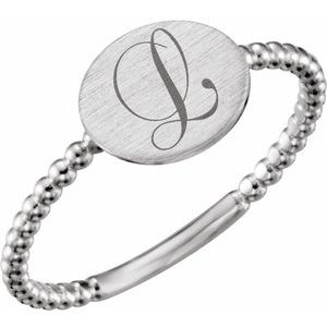 14K White Gold Be Posh�� Engravable Beaded Signet Ring