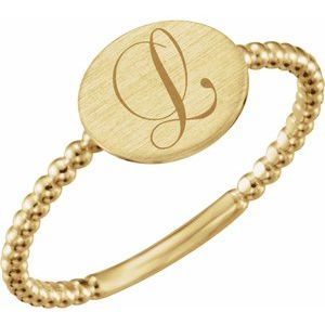 14K Yellow Gold Be Posh�� Engravable Beaded Signet Ring