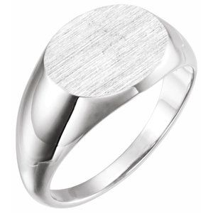 Platinum 14x12 mm Oval Signet Ring