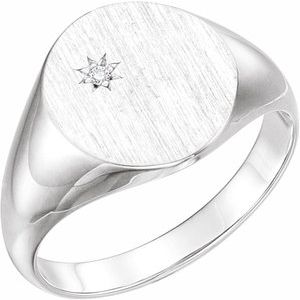 Sterling Silver .015 CT Natural Diamond 14x12 mm Oval Signet Ring