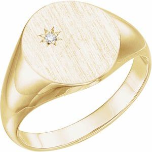 14K Yellow Gold .015 CT Natural Diamond 14x12 mm Oval Signet Ring