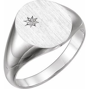 Platinum 14x12 mm Oval Signet Ring Mounting