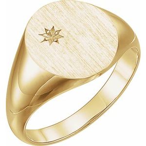 14K Yellow Gold 14x12 mm Oval Signet Ring Mounting