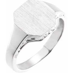 14K White Gold 13x12 mm Octagon Signet Ring
