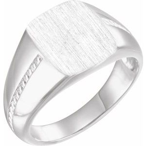 14K White Gold 13x12 mm Rectangle Signet Ring