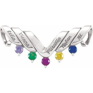 18K White Gold 5-Stone Engravable Family Slide Pendant Mounting