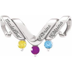 18K White Gold 3-Stone Engravable Family Slide Pendant Mounting