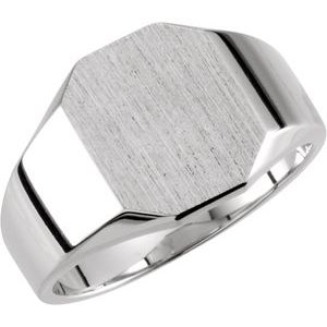 10K White Gold 12x10 mm Octagon Signet Ring