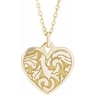 Engravable Floral Heart Necklace or Pendant