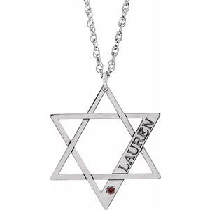 10K White Gold Personalized Imitation Mozambique Garnet Star of David 18" Necklace