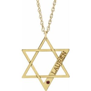 14K Yellow Gold Personalized Imitation Mozambique Garnet Star of David 18" Necklace