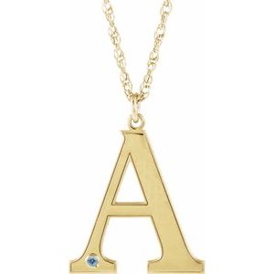 Engravable Imitation Aquamarine Initial A 18" Necklace
