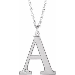10K White Gold Engravable Imitation Diamond Initial A 18" Necklace
