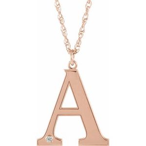 14K Rose Gold Engravable Imitation Diamond Initial A 18" Necklace