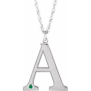 Engravable Imitation Emerald Initial A 18" Necklace
