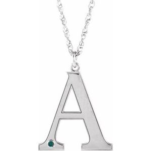 10K White Gold Engravable Imitation Alexandrite Initial A 18" Necklace