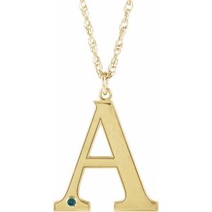 14K Yellow Gold Engravable Imitation Alexandrite Initial A 18" Necklace