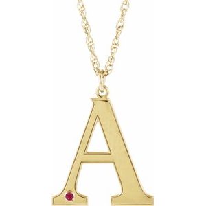 Engravable Imitation Ruby Initial A 18" Necklace