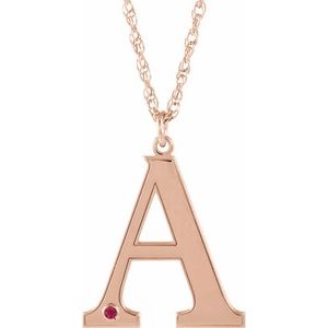 14K Rose Gold Engravable Imitation Ruby Initial A 18" Necklace