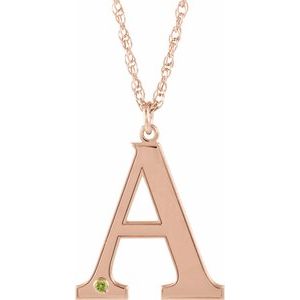 Engravable Imitation Peridot Initial A 18" Necklace