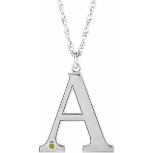 Engravable Imitation Peridot Initial A 18" Necklace