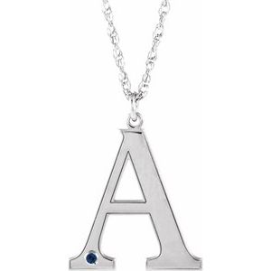 Engravable Imitation Blue Sapphire Initial A 18" Necklace