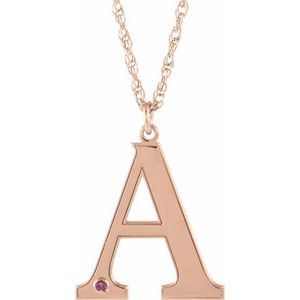 14K Rose Gold Engravable Imitation Pink Tourmaline Initial A 18" Necklace