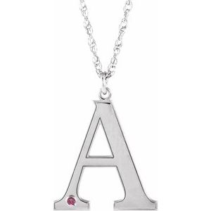 Engravable Imitation Pink Tourmaline Initial A 18" Necklace