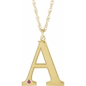 14K Yellow Gold-Plated Sterling Silver Engravable Imitation Pink Tourmaline Initial A 18" Necklace