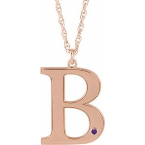 14K Rose Gold Engravable Imitation Amethyst Initial B 18" Necklace