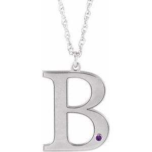 10K White Gold Engravable Imitation Amethyst Initial B 18" Necklace
