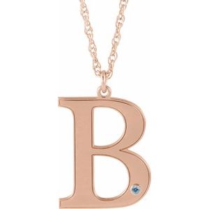 14K Rose Gold Engravable Imitation Aquamarine Initial B 18" Necklace