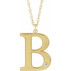 14K Yellow Gold Engravable Imitation Diamond Initial B 18" Necklace