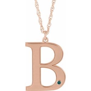 14K Rose Gold Engravable Imitation Alexandrite Initial B 18" Necklace