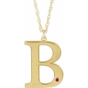Engravable Imitation Ruby Initial B 18" Necklace