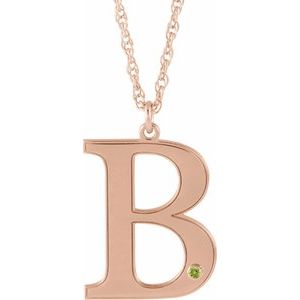Engravable Imitation Peridot Initial B 18" Necklace