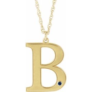 Engravable Imitation Blue Sapphire Initial B 18" Necklace