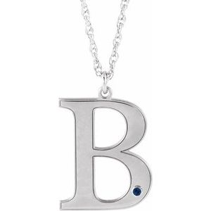 Engravable Imitation Blue Sapphire Initial B 18" Necklace