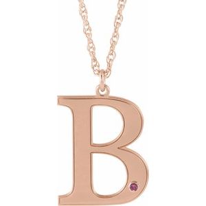 Engravable Imitation Pink Tourmaline Initial B 18" Necklace