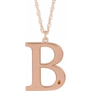 14K Rose Gold Engravable Imitation Citrine Initial B 18" Necklace