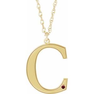 14K Yellow Gold-Plated Sterling Silver Engravable Imitation Mozambique Garnet Initial C 18" Necklace