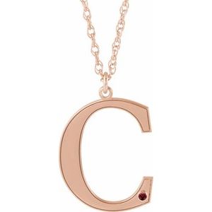 Engravable Imitation Mozambique Garnet Initial C 18" Necklace