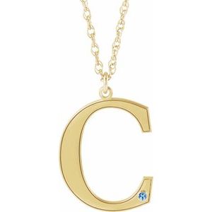 10K Yellow Gold Engravable Imitation Aquamarine Initial C 18" Necklace