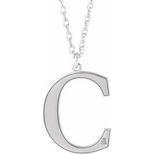 14K White Gold Engravable Imitation Diamond Initial C 18" Necklace