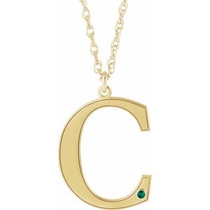 Engravable Imitation Emerald Initial C 18" Necklace