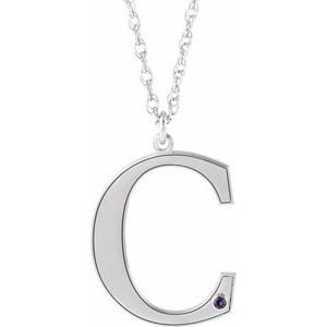 14K White Gold Engravable Imitation Alexandrite Initial C 18" Necklace